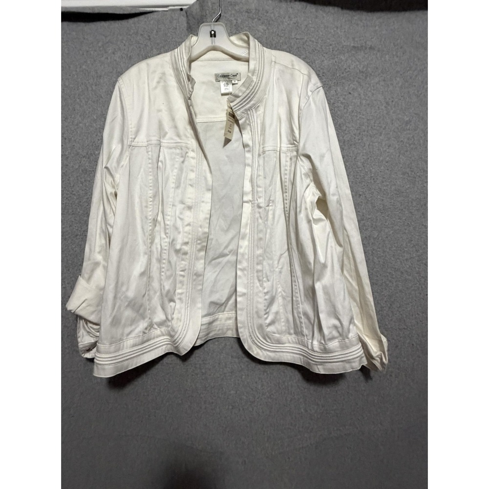Coldwater Creek Jacket Womens 1X White Cotton Twill Open Front Piping Detail